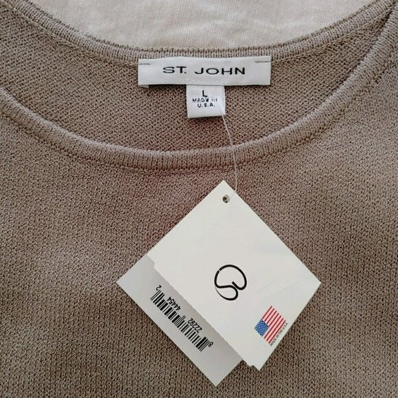 NWT ST. JOHN Wool Blend Scoop Neck Knit Shell Tank Top in Mocha Size Large - Picture 5 of 6